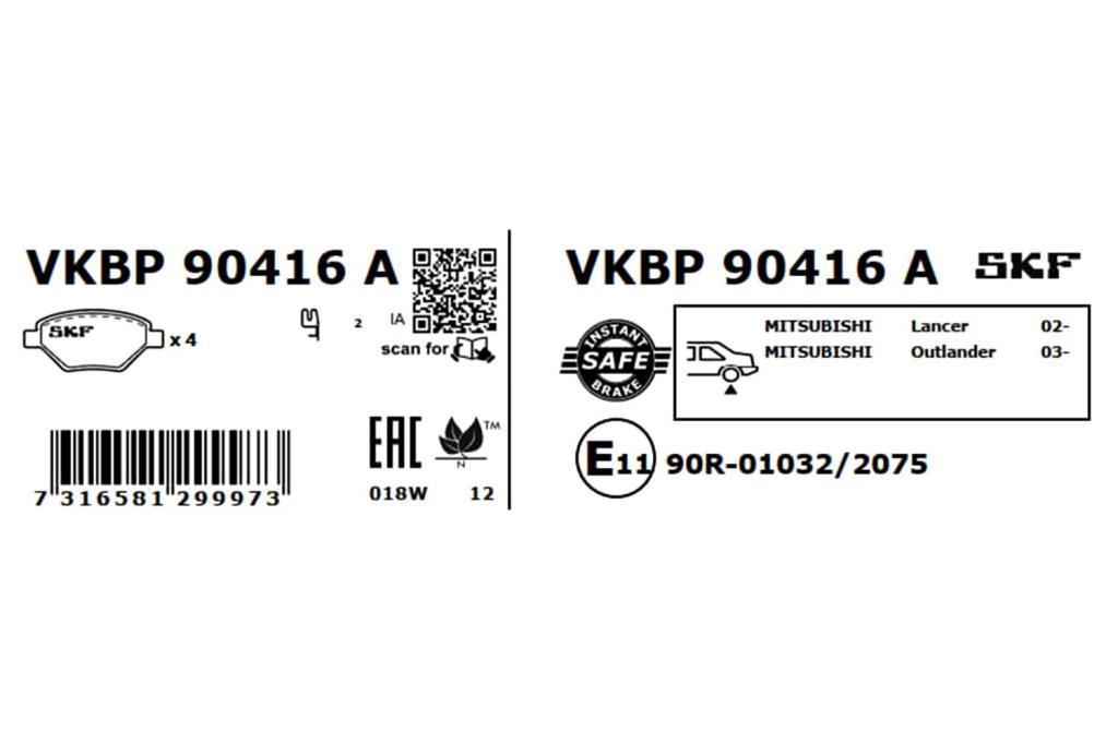 Jogo de 4 pastilhas de travão SKF ref. VKBP 90416 A